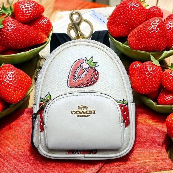Coach Accessories - Coach Strawberry Print Mini Backpack Bag Keychain Coin Purse Charm NWT